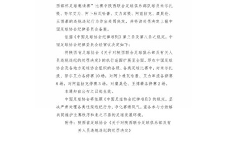 开云体育官网-13人重磅罚单！足协：对广西、陕西处罚扩大至全国